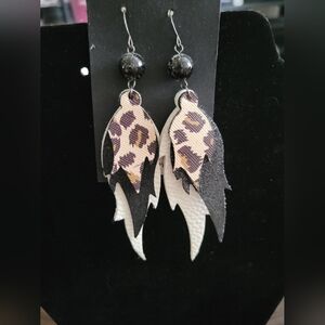 Chic Leopard and Black Feather Earrings